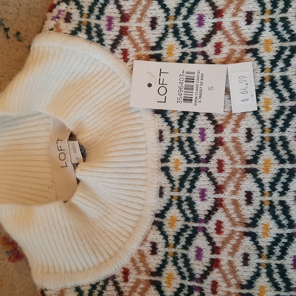 Loft Geometric Print Colorful Sweater Small - Picture 2 of 4
